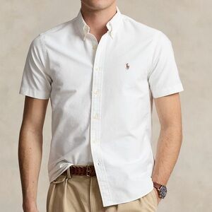 Ralph Lauren Slim Fit Button-Down Oxford Shirt Short Sleeve White